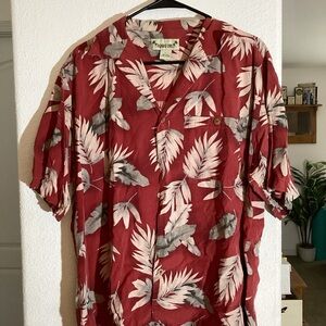 Men's Red Leaf Print Casual Shirt